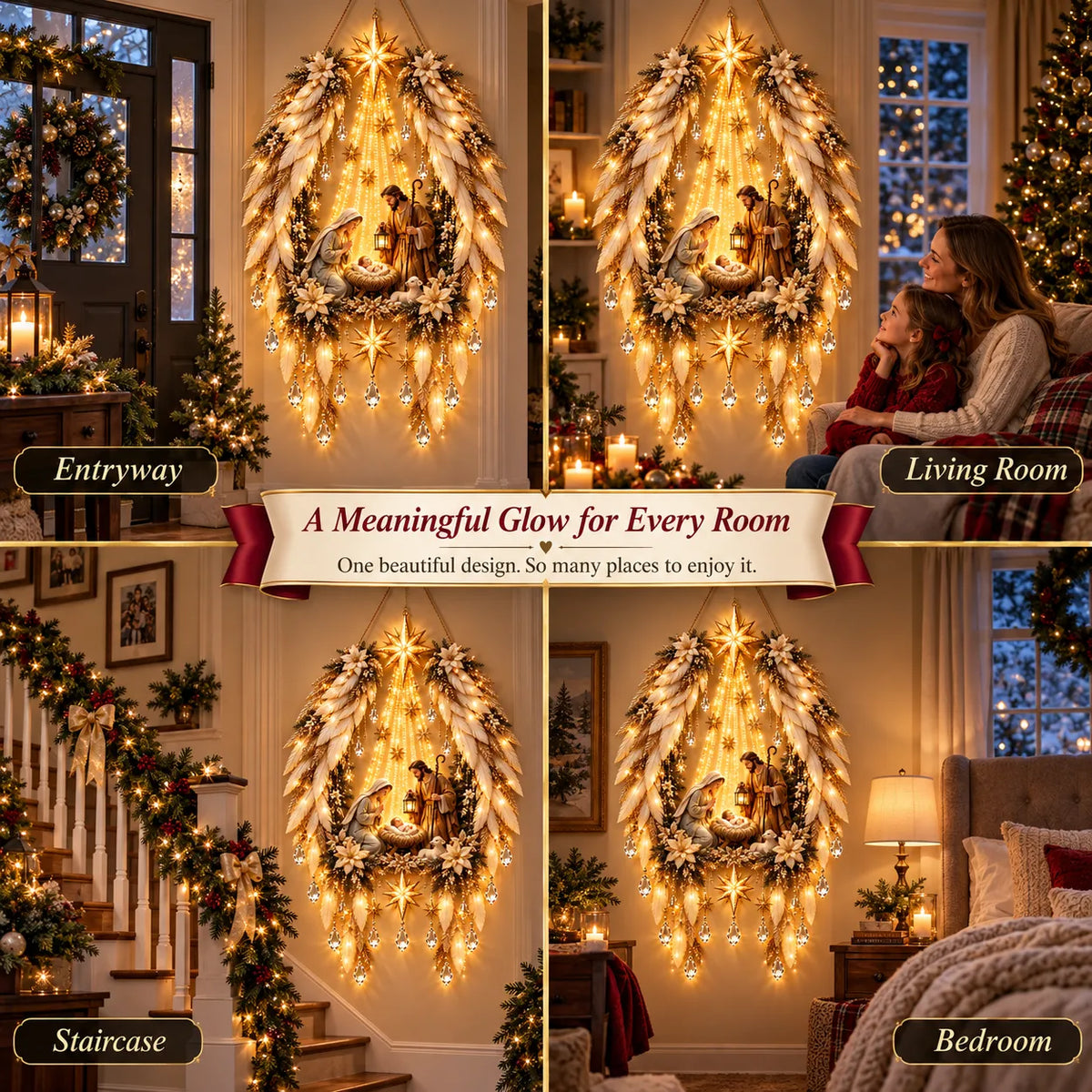 👼 3D Heavenly Angel Wings Nativity Light✨ – Lighted Christmas Wall Decor  ✈️