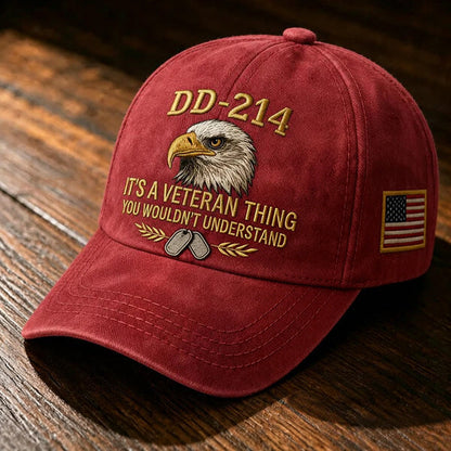 DD-214 Veteran 3D Embroidered Cap - "IT'S A VETERAN THING YOU WOULDN'T UNDERSTAND" 🎁 Free Honor Coin With Every Cap Purchase