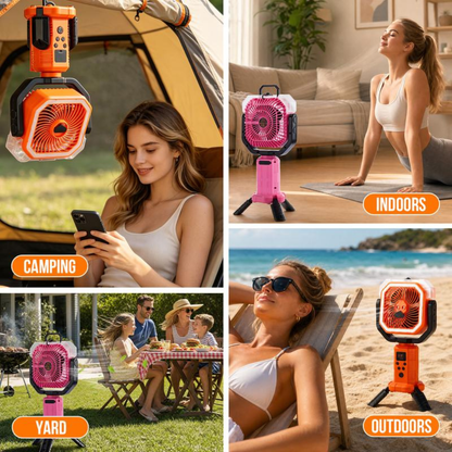 ❄️ CampMist 4-in-1 Portable Cooling Mist Fan – 20,000mAh Battery, LED Light & Power Bank