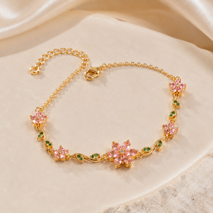 🩵🍃🌸Blooming Sakura Crystal Flower Bracelet – Elegant Floral Jewelry for Women