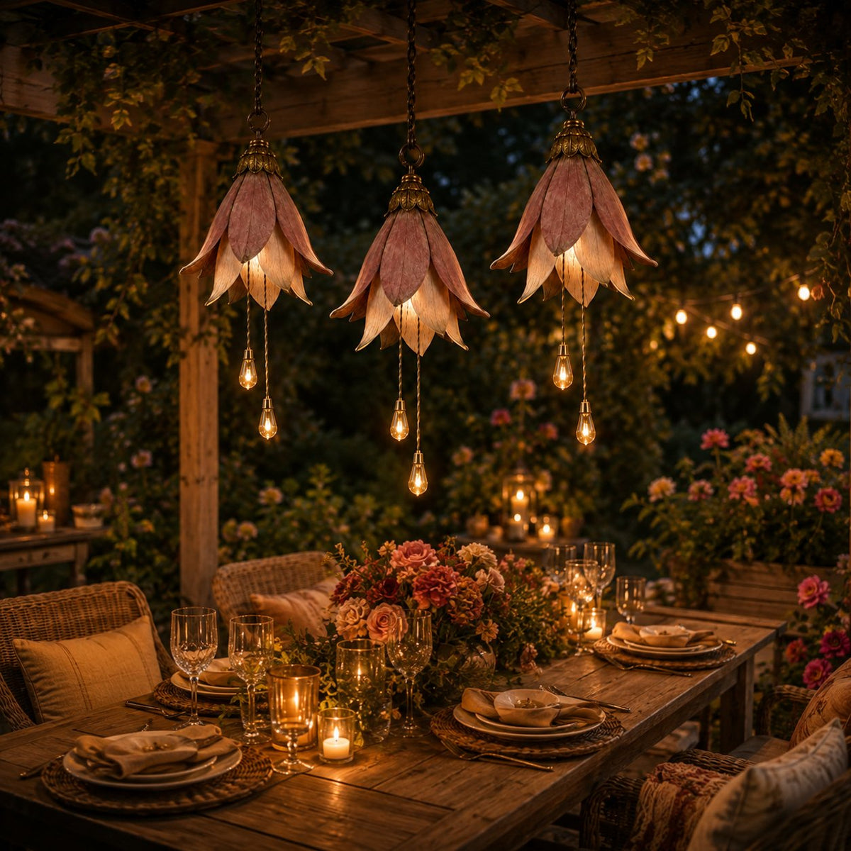 🌸✨Vintage Flower Hanging Lights – Daytime Sculpture, Nighttime Magic