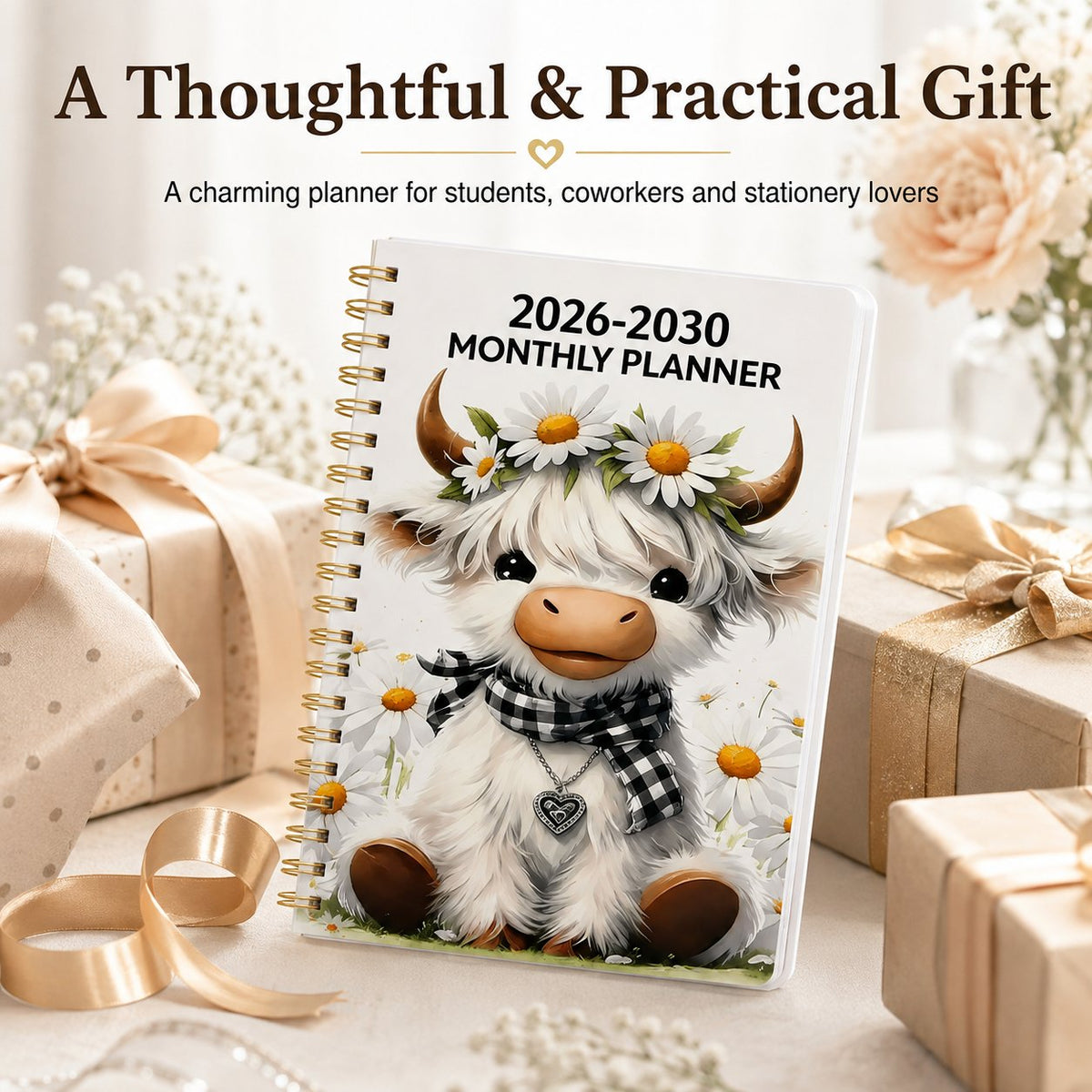 🐮 Cute Cow 5-Year Planner 2026–2030 | Monthly Organizer with Farmhouse Cover, Goal Tracking Pages & Long-Term Planning Layout ✨
