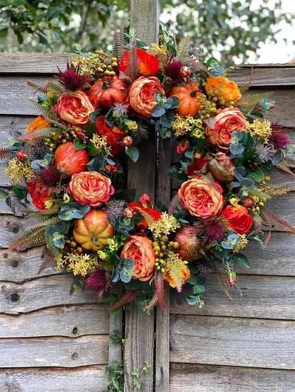 🍂 LAST DAY — 49% OFF FALL SALE! 💖 Handmade Fall Peony And Pumpkin Wreath - Year Round Wreath