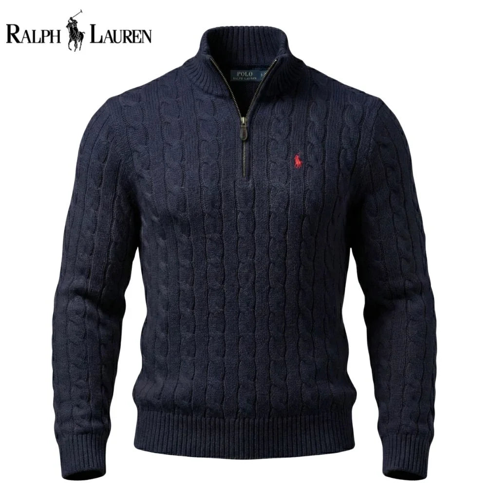 RL Chunky Cable-Knit Cotton Quarter-Zip Sweater