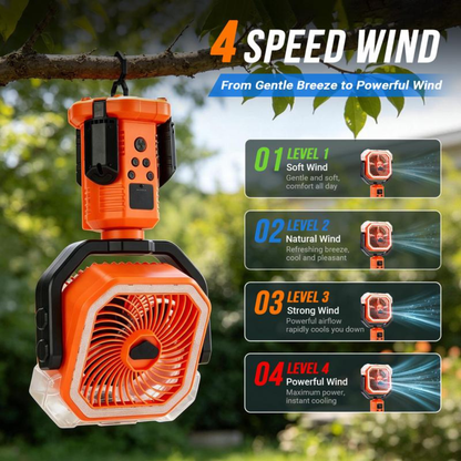 ❄️ CampMist 4-in-1 Portable Cooling Mist Fan – 20,000mAh Battery, LED Light & Power Bank