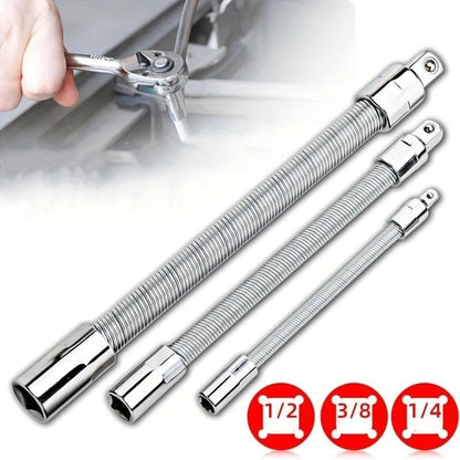 2026 Hot Sale💖1/2 Inch 35cm Socket Ratchet Wrench Set - 3 Bendable Shafts, Wrench Extender Tool, Connecting Rod