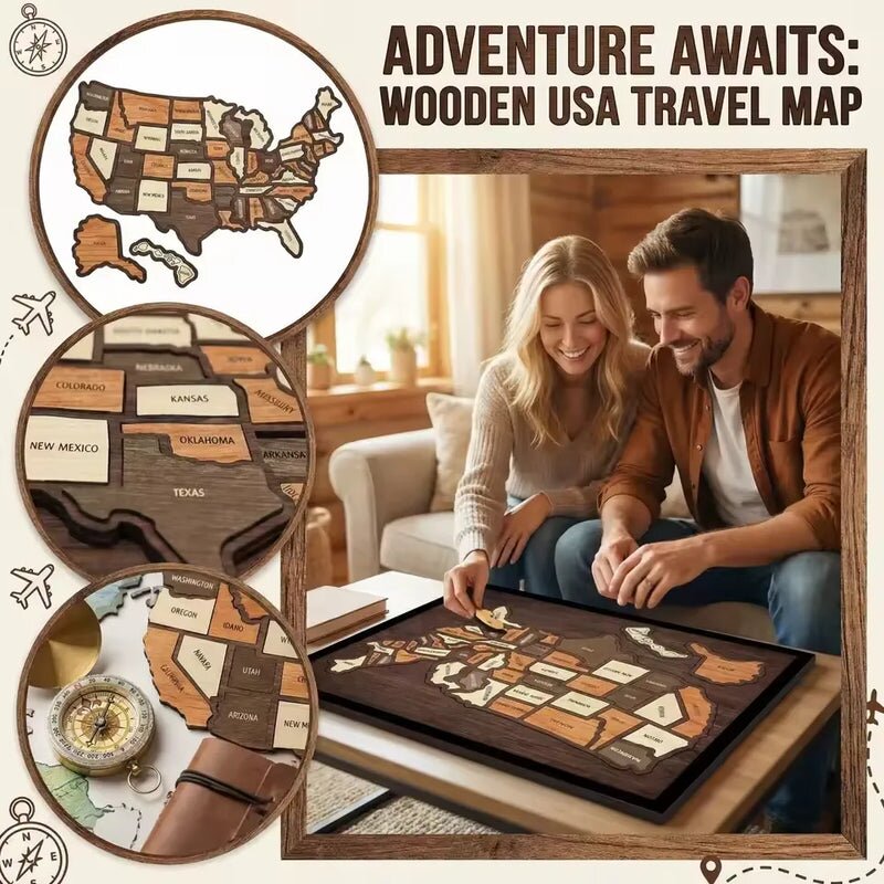 🔥🔥Limited Time 49% off – USA Wooden Travel Map Puzzle for Adventure Lovers