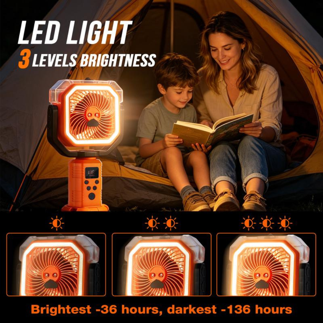❄️ CampMist 4-in-1 Portable Cooling Mist Fan – 20,000mAh Battery, LED Light & Power Bank