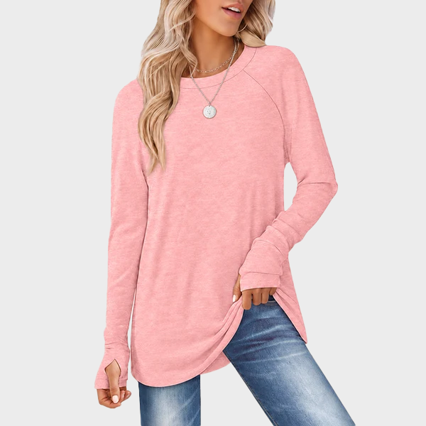 Women's Tunic Top Long Sleeve Round Neck with Thumb Holes