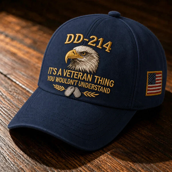 DD-214 Veteran 3D Embroidered Cap - "IT'S A VETERAN THING YOU WOULDN'T UNDERSTAND" 🎁 Free Honor Coin With Every Cap Purchase