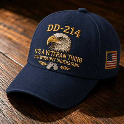 DD-214 Veteran 3D Embroidered Cap - "IT'S A VETERAN THING YOU WOULDN'T UNDERSTAND" 🎁 Free Honor Coin With Every Cap Purchase