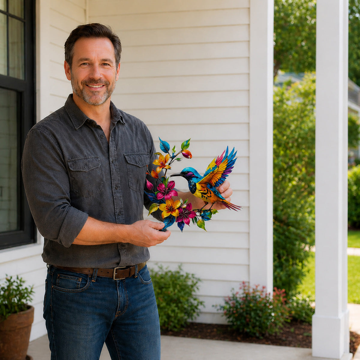 Hummingbird Bloom Metal Wall Art