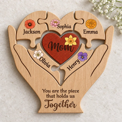 Custom Shaped Wooden Art Puzzle - Personalized Mother's Day Father's Day Birthday Gifts For Mom, Dad, Grandma, Grandpa - Together in Every Piece
