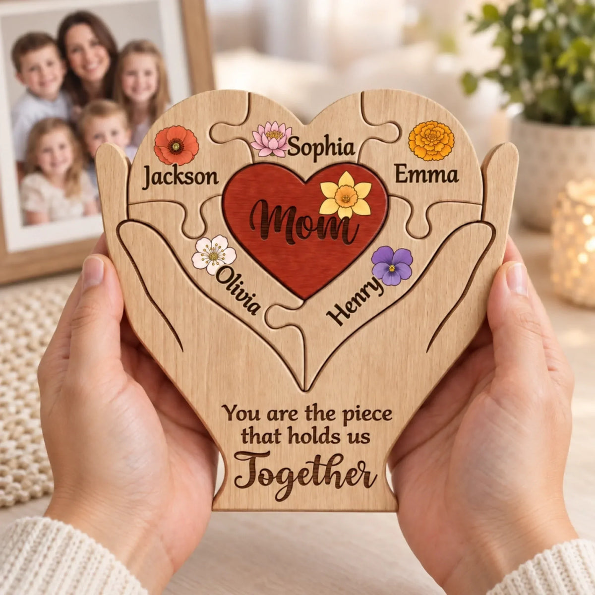 Custom Shaped Wooden Art Puzzle - Personalized Mother's Day Father's Day Birthday Gifts For Mom, Dad, Grandma, Grandpa - Together in Every Piece