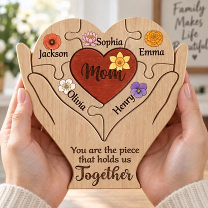 Custom Shaped Wooden Art Puzzle - Personalized Mother's Day Father's Day Birthday Gifts For Mom, Dad, Grandma, Grandpa - Together in Every Piece