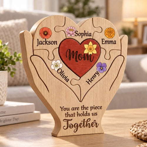 Custom Shaped Wooden Art Puzzle - Personalized Mother's Day Father's Day Birthday Gifts For Mom, Dad, Grandma, Grandpa - Together in Every Piece