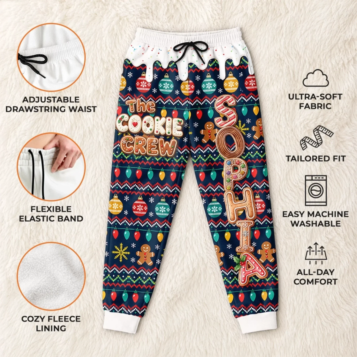 Custom Letter Unisex Sweatpants - Personalized Christmas Birthday Gifts For Mom, Dad, Brother, Sister - Merry Cookie Season