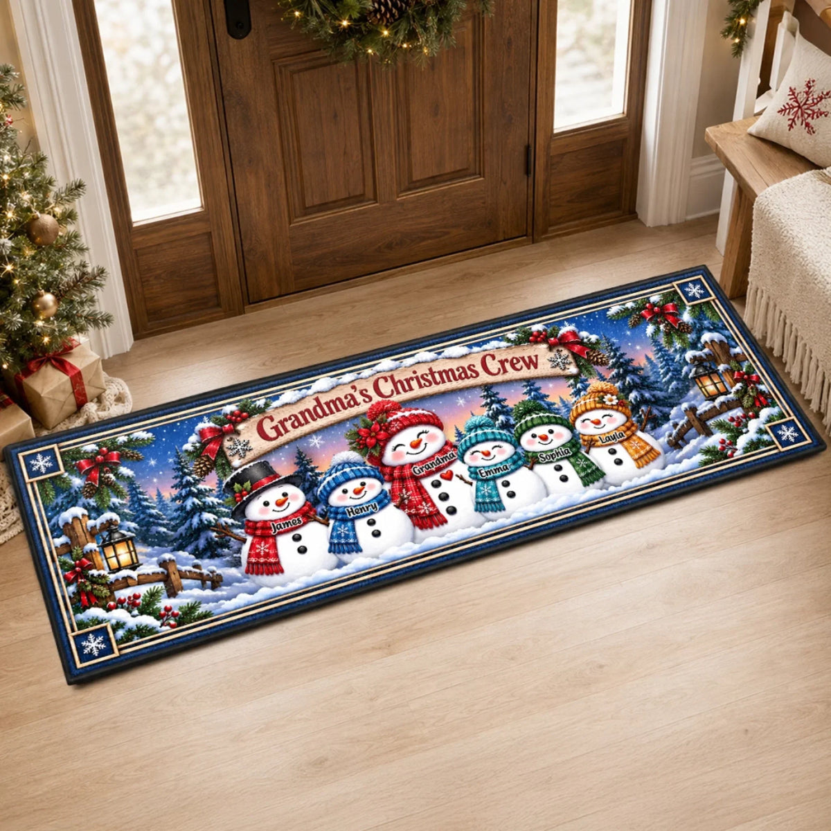 Custom Runner Rug - Personalized Christmas Birthday Gifts For Mom, Grandma - Christmas With My Crew