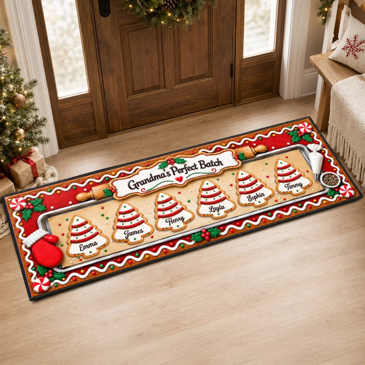 Custom Runner Rug - Personalized Christmas Birthday Gifts For Mom, Grandma - Grandma’s Merry Crew