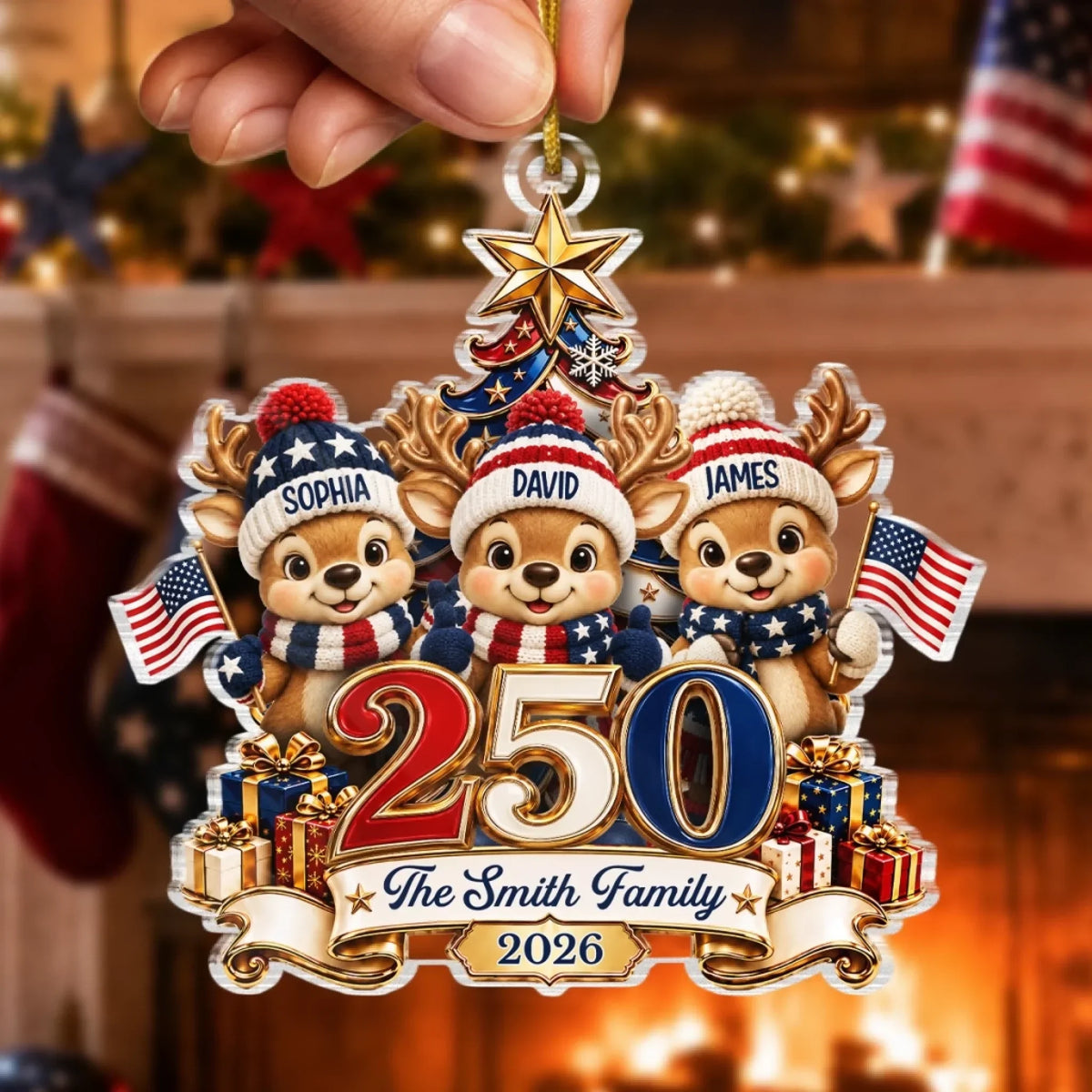 Custom Acrylic Ornament - Personalized America 250th Anniversary Christmas Gifts For Mom, Dad, Brother, Sister - Christmas Cheer Starts Here