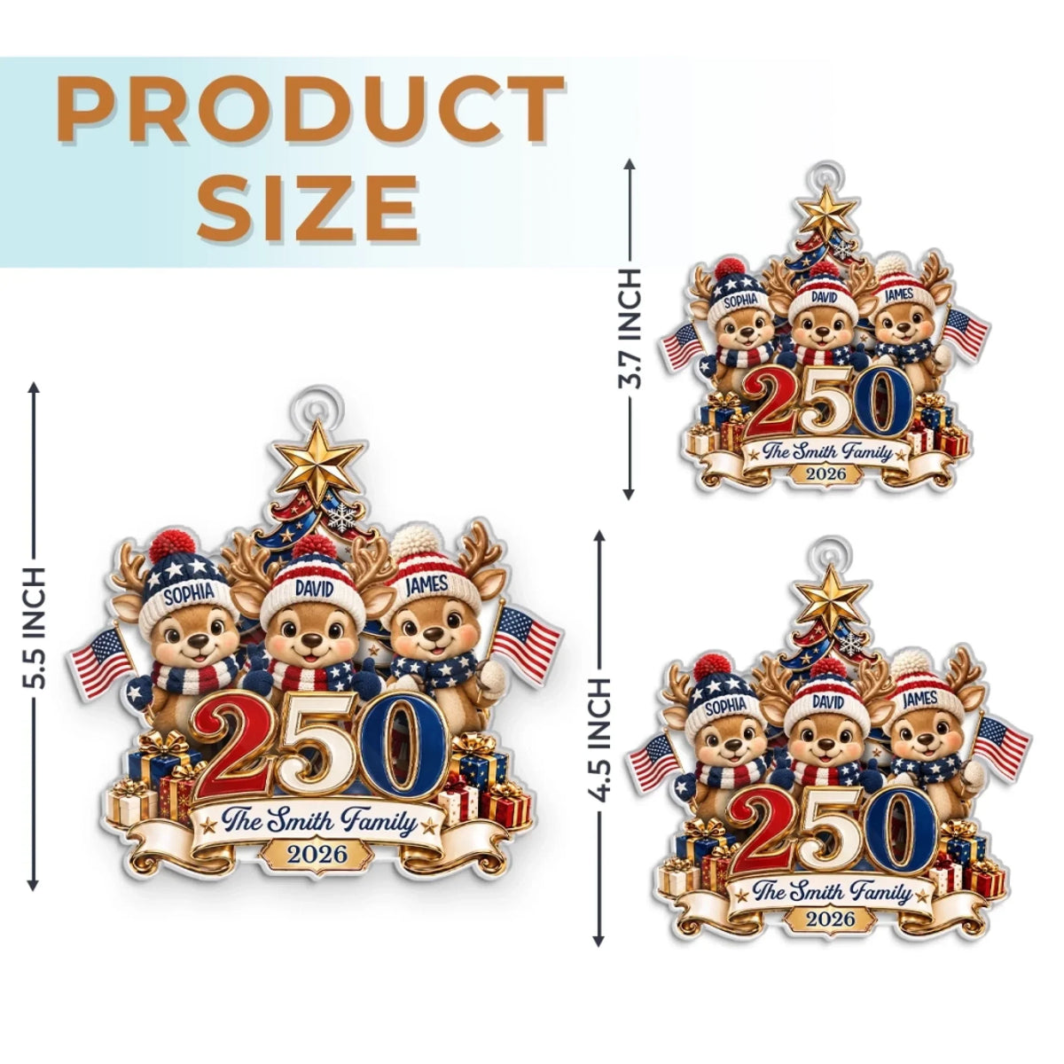 Custom Acrylic Ornament - Personalized America 250th Anniversary Christmas Gifts For Mom, Dad, Brother, Sister - Christmas Cheer Starts Here