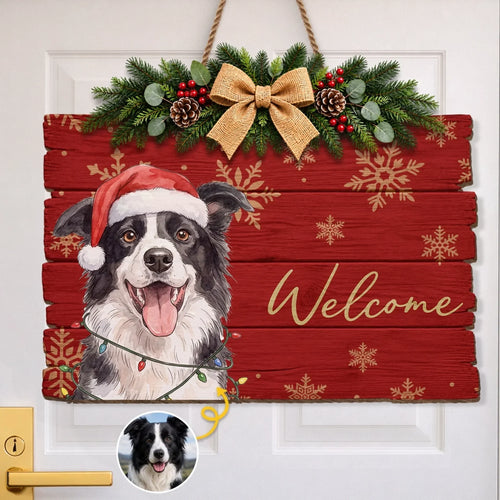 Custom Photo Wood Sign - Personalized Personalized Christmas Birthday Gifts For Dog Cat Lovers, Dog Dad And Mom, Cat Owners - Merry Tails Welcome You
