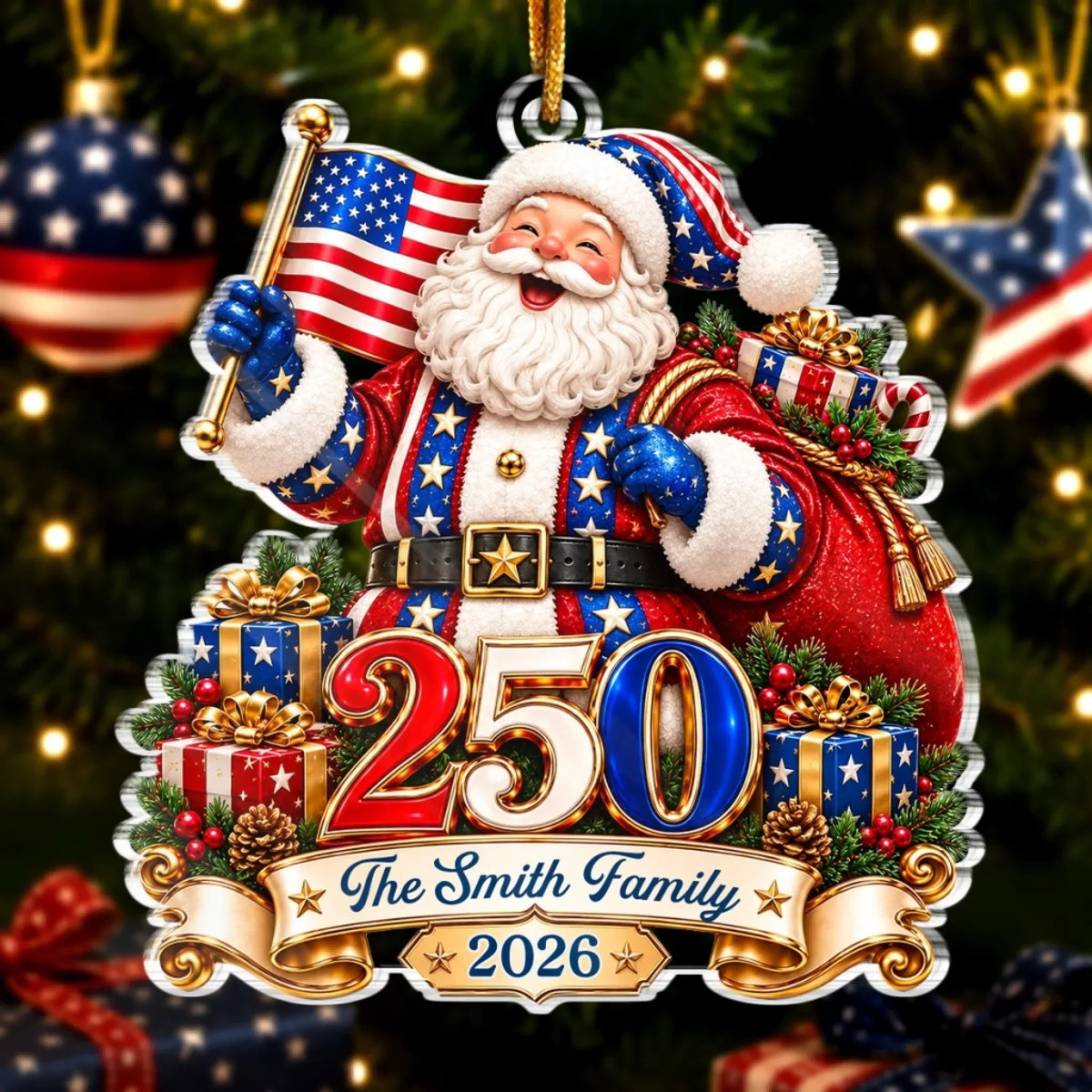 Custom Acrylic Ornament - Personalized America 250th Anniversary Christmas Gifts For Mom, Dad, Brother, Sister - Generations Gather Here