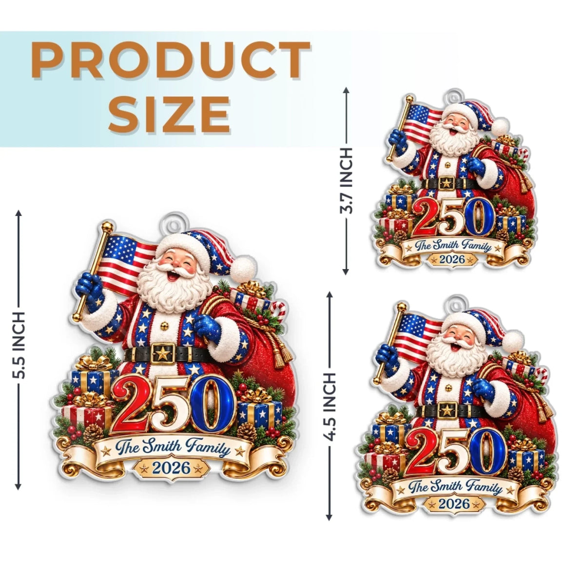Custom Acrylic Ornament - Personalized America 250th Anniversary Christmas Gifts For Mom, Dad, Brother, Sister - Generations Gather Here