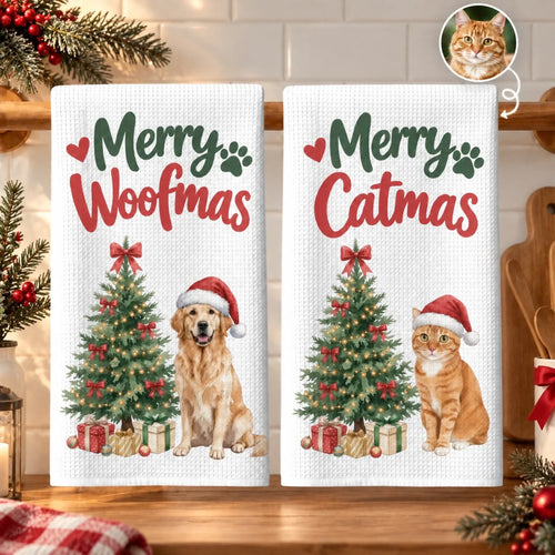 Custom Photo Kitchen Towel - Personalized Birthday Christmas Gifts For Dog Cat Lovers, Dog Dad And Mom, Cat Owners - Have A Pawsome Christmas