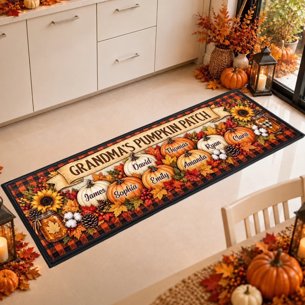 Custom Pumpkin Runner Rug - Personalized Birthday Gifts For Mom, Dad, Brother, Sister - Home Filled With Fall Blessings