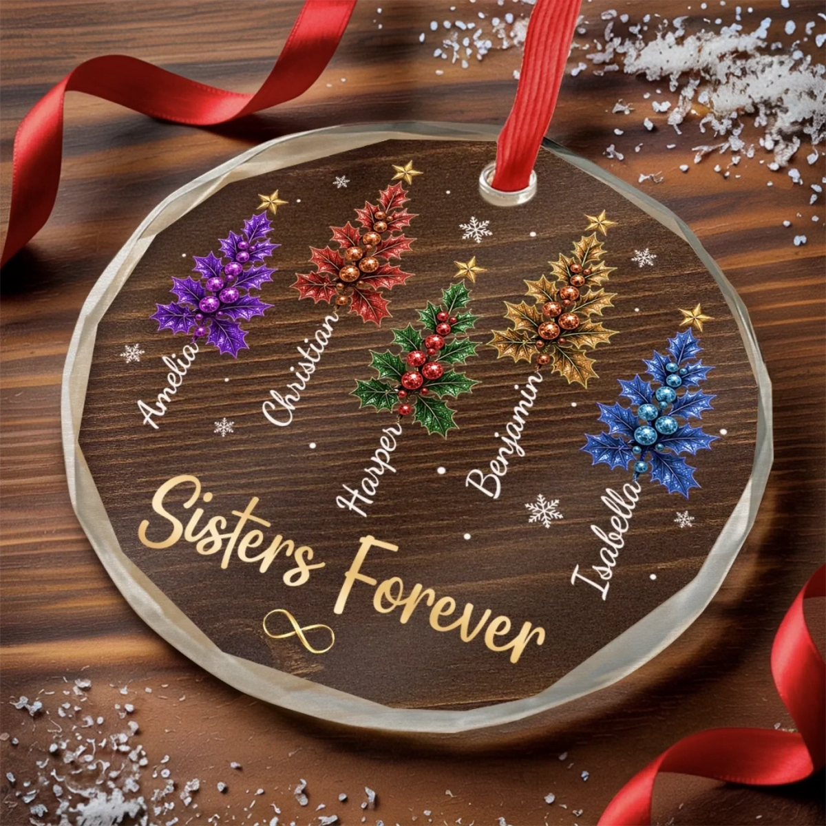 Custom Circle Glass Ornament - Personalized Best Friend Christmas Birthday Gifts For Women, Besties, Sisters, BFF - Together Makes Christmas Sweeter