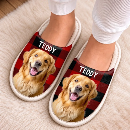 Custom Photo Flat Scuff Slippers - Personalized Christmas Birthday Gifts For Dog Cat Lovers, Dog Dad And Mom, Cat Owners - Happiness Is A Wagging Tail