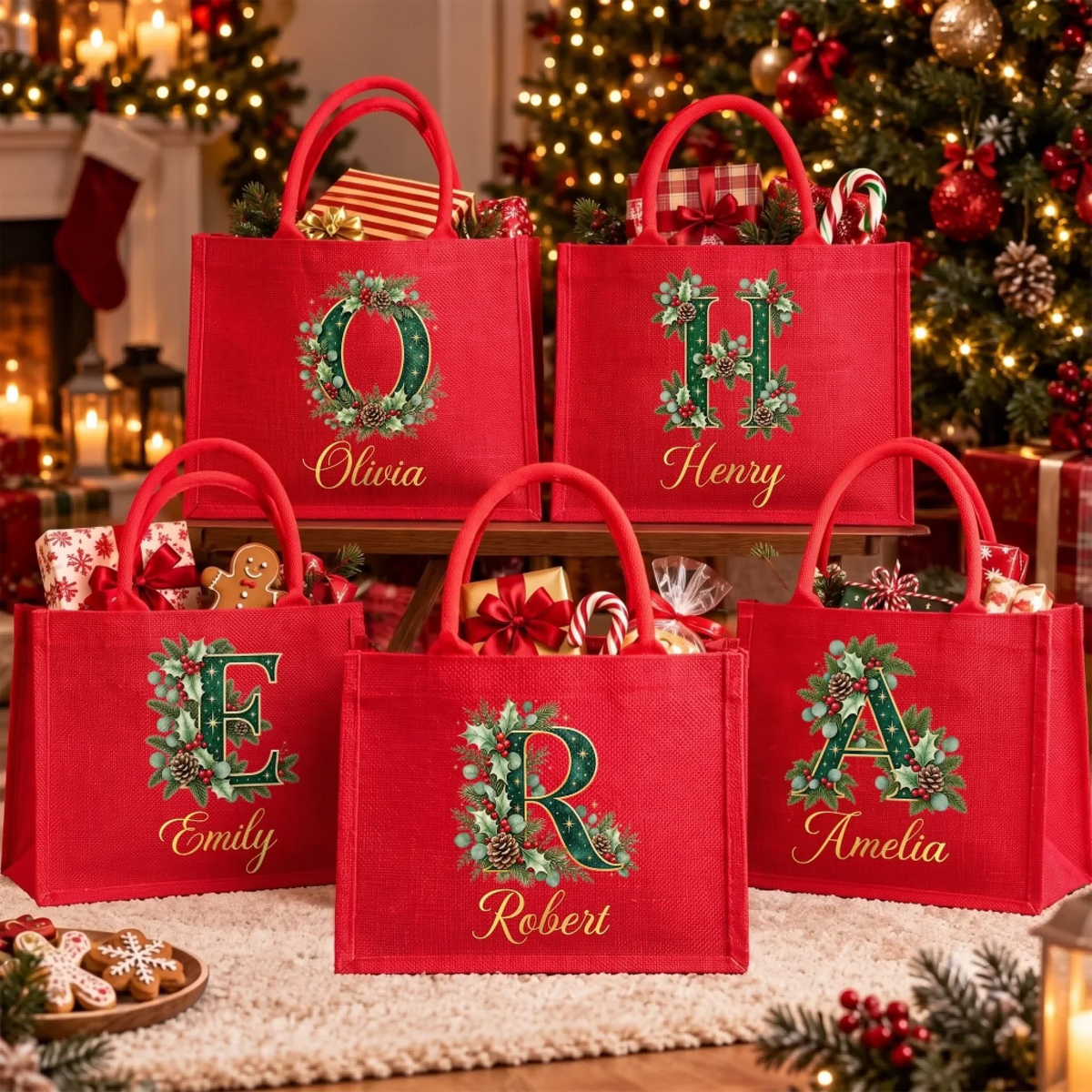 Custom Burlap Tote Bag - Personalized Christmas Birthday Gifts For Mom, Dad, Brother, Sister - Joyfully Gathered This Season