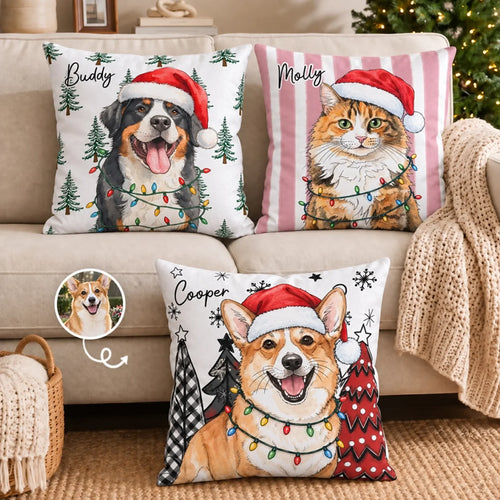 Custom Photo Pillow - Personalized Christmas Birthday Gifts For Dog Cat Lovers, Dog Dad And Mom, Cat Owners - Santa’s Favorite Furry Friend