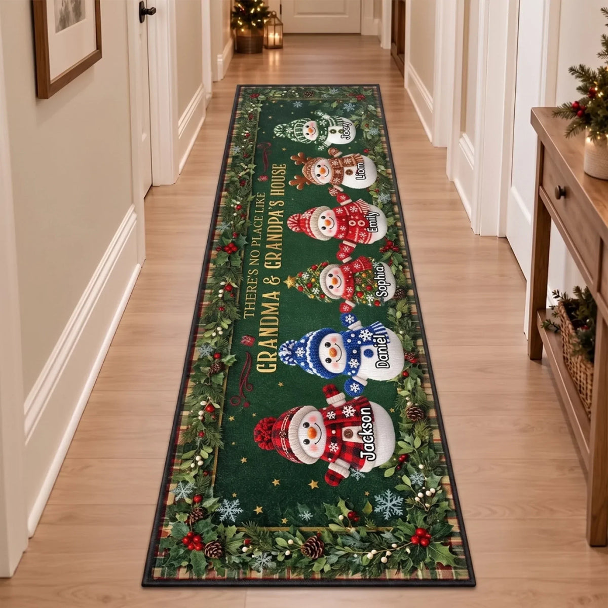 Custom Snowman Runner Rug - Personalized Christmas Birthday Gifts For Grandma, Grandpa - Making Memories Together