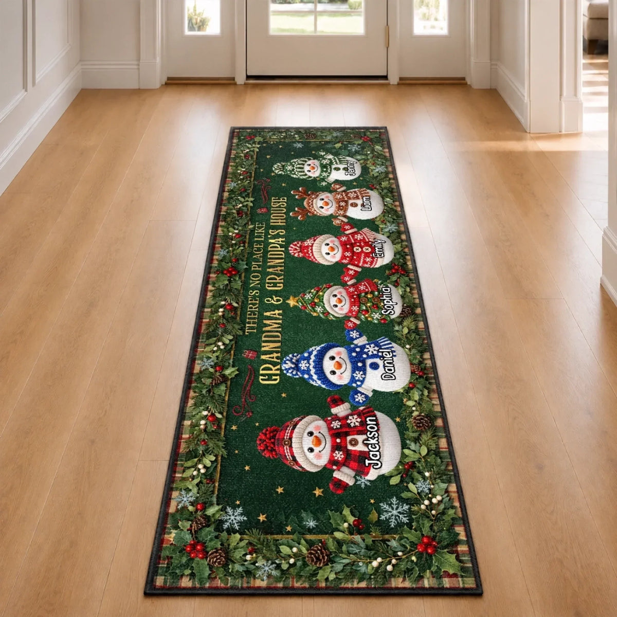 Custom Snowman Runner Rug - Personalized Christmas Birthday Gifts For Grandma, Grandpa - Making Memories Together