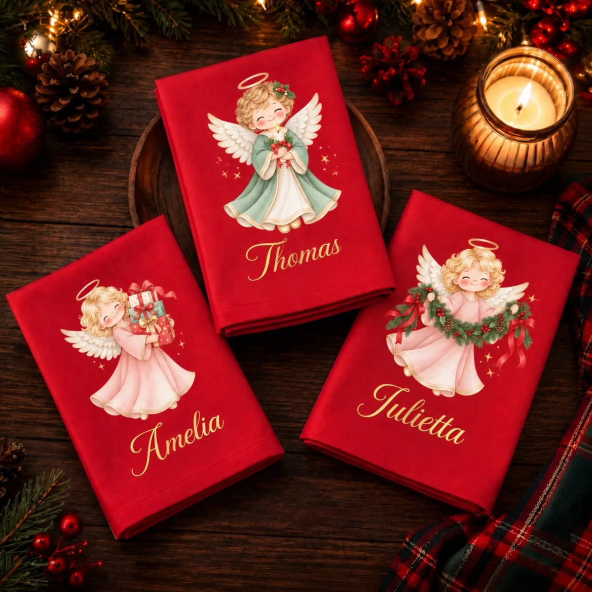 Custom Christmas Angel Cotton Napkin - Personalized Christmas Birthday Gifts For Mom, Dad, Brother, Sister - Peace, Love & Blessings