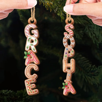 Custom Gingerbread Letter Wooden Ornament - Personalized Christmas Birthday Gifts For Mom, Dad, Brother, Sister, Kids - Our Comfort Zone Our Chaos