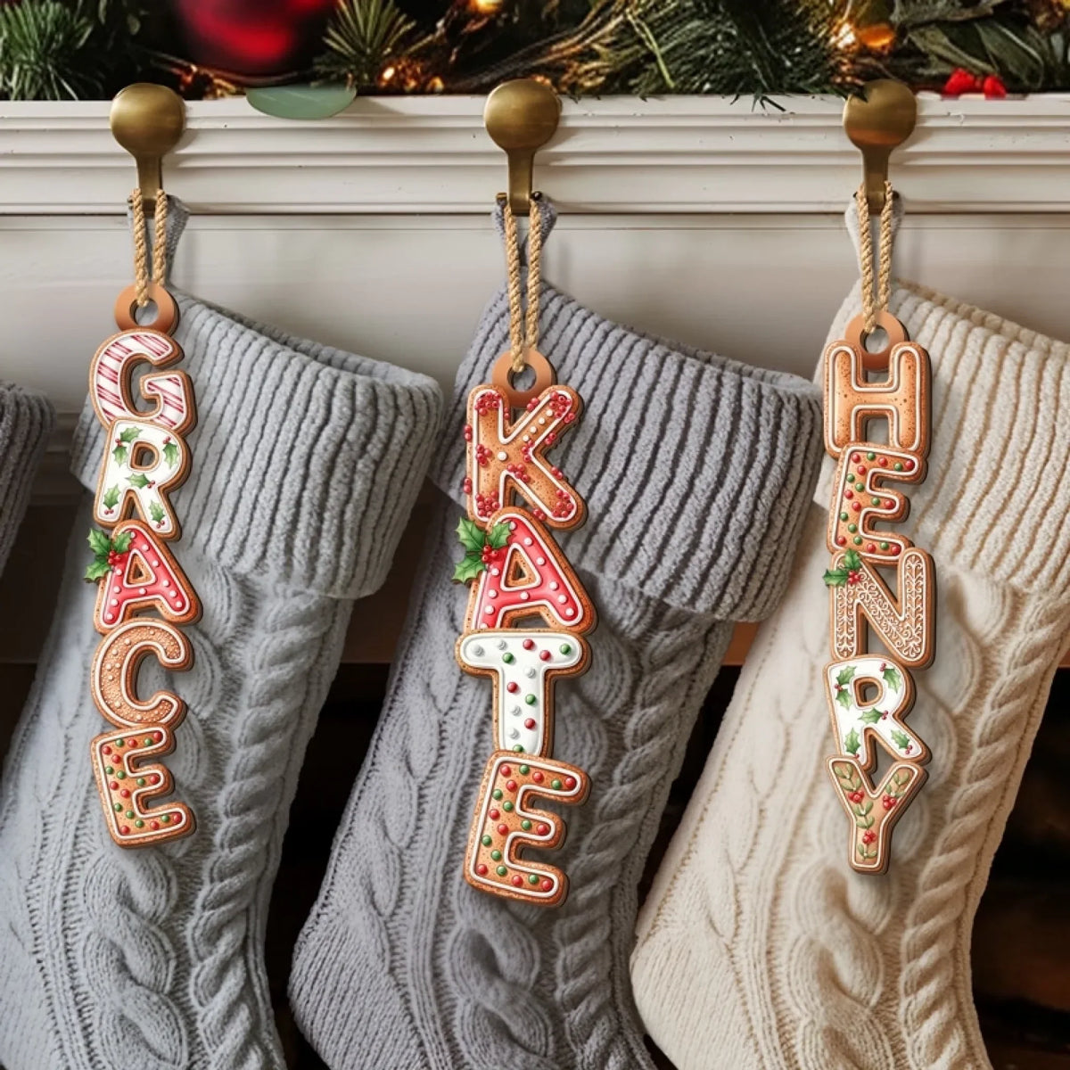 Custom Gingerbread Letter Wooden Ornament - Personalized Christmas Birthday Gifts For Mom, Dad, Brother, Sister, Kids - Our Comfort Zone Our Chaos