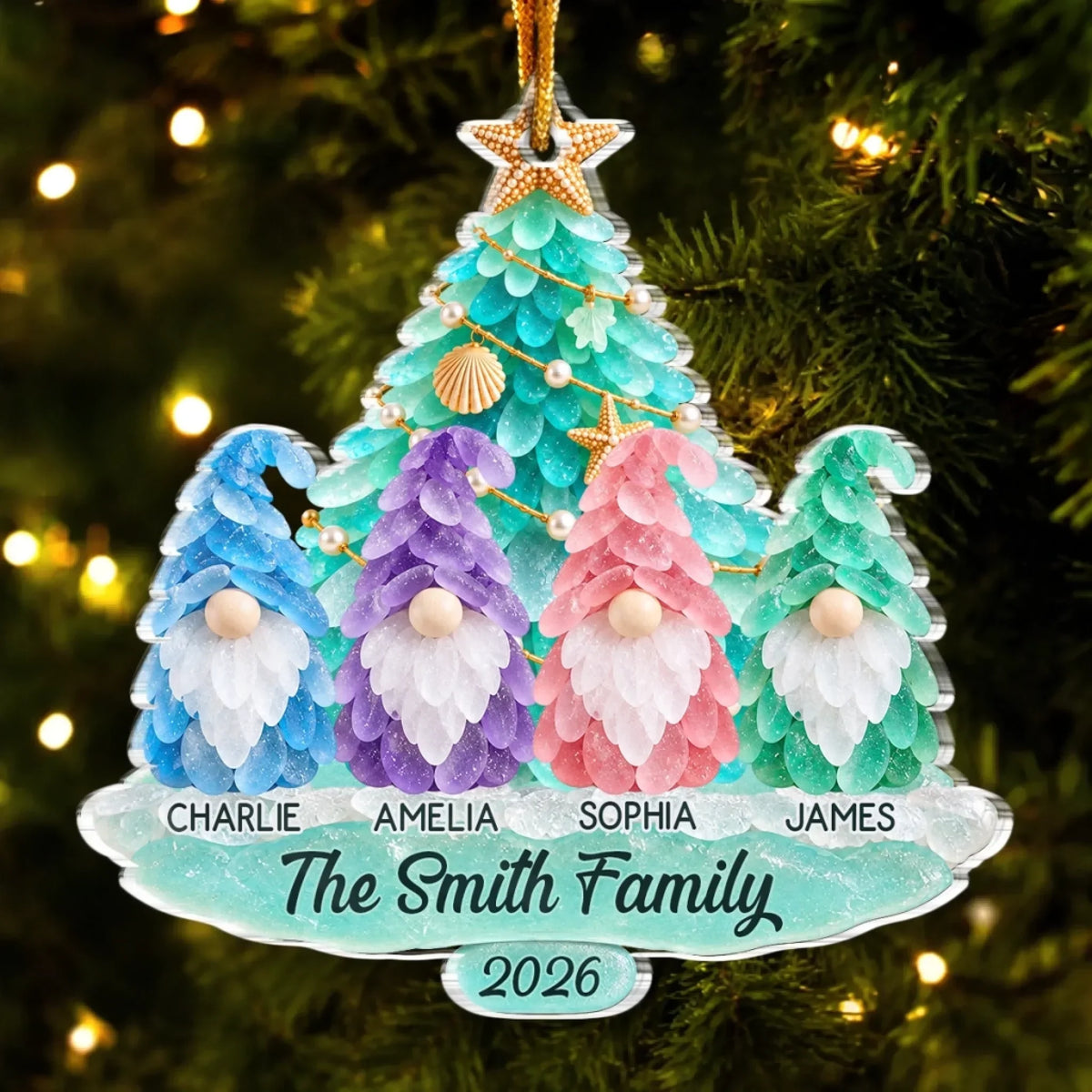 Custom Sea Glass Acrylic Ornament - Personalized Christmas Birthday Gifts For Mom, Dad, Brother, Sister - Holiday Magic By The Sea