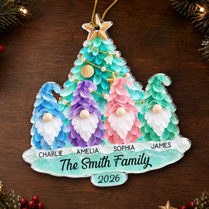 Custom Sea Glass Acrylic Ornament - Personalized Christmas Birthday Gifts For Mom, Dad, Brother, Sister - Holiday Magic By The Sea