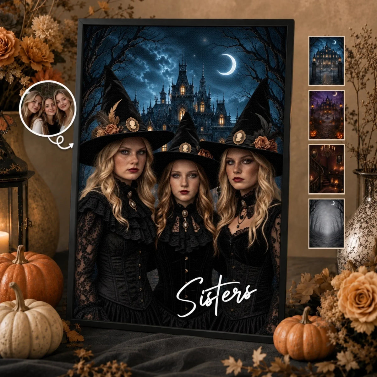 Custom Photo Gothic Witch Vertical Poster - Personalized Best Friend Halloween Birthday Gifts For Witch, Women, Besties, Sisters, BFF - Spooky Together, Better Forever