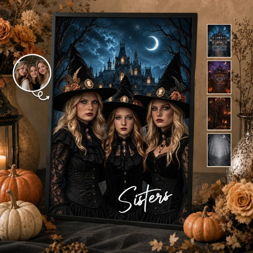 Custom Photo Gothic Witch Vertical Poster - Personalized Best Friend Halloween Birthday Gifts For Witch, Women, Besties, Sisters, BFF - Spooky Together, Better Forever