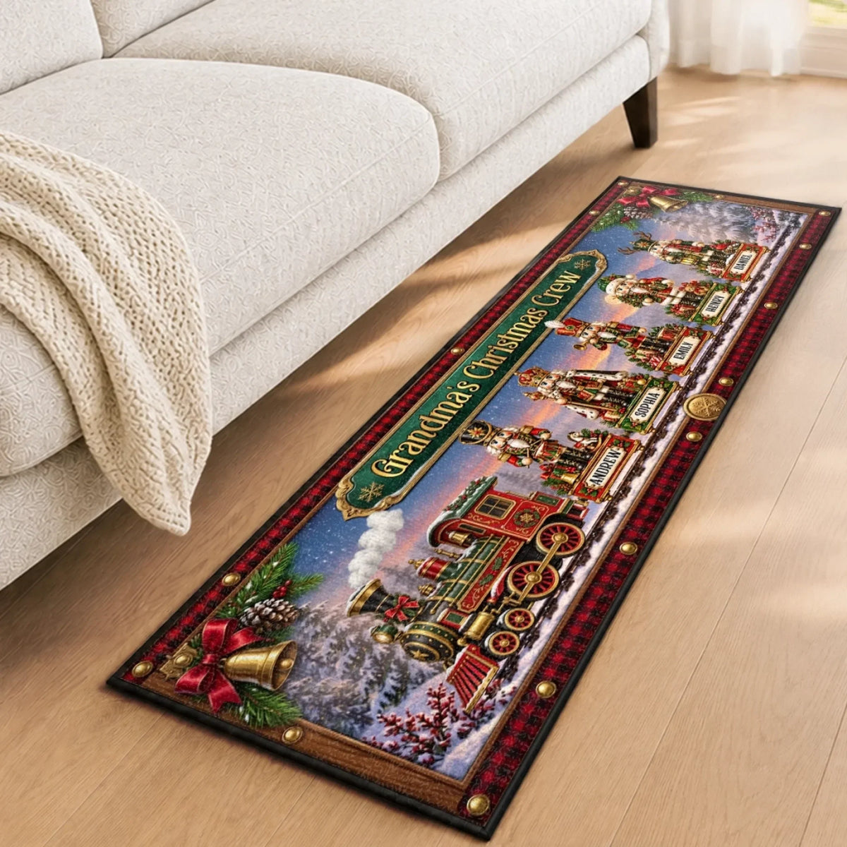 Custom Runner Rug - Personalized Christmas Birthday Gifts For Grandma, Grandpa - Warm Lights, Happy Home