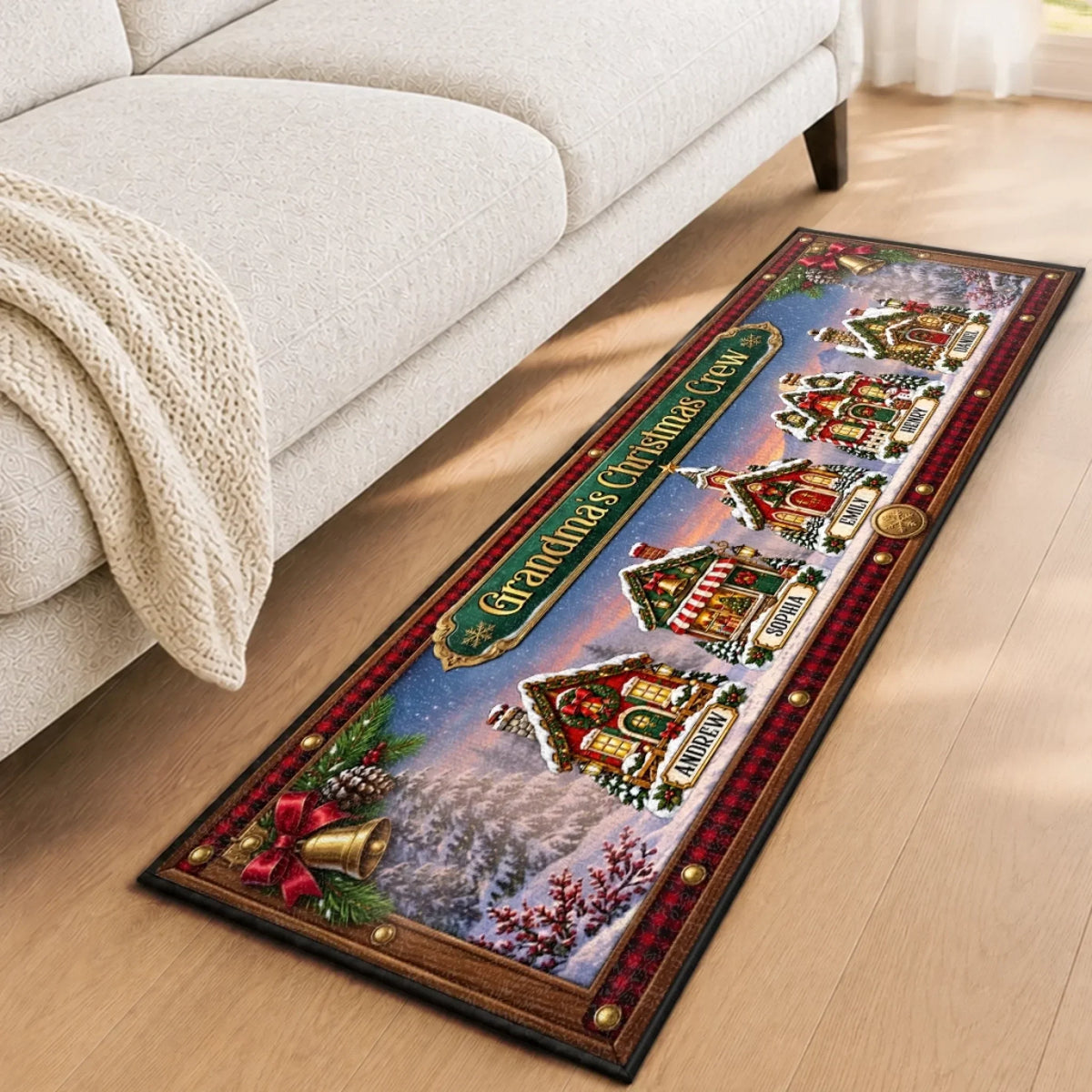 Custom Runner Rug - Personalized Christmas Birthday Gifts For Grandma, Grandpa - Merry, Bright And Home