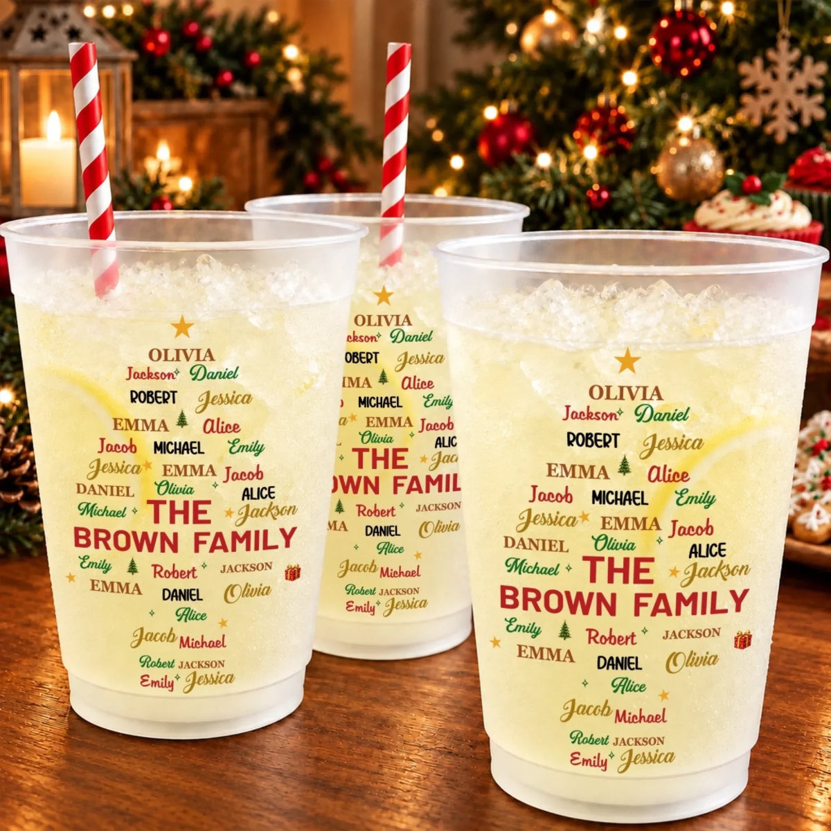 Custom Party Cups - Personalized Christmas Birthday Gifts For Mom, Dad, Brother, Sister - Our Holiday Happiness