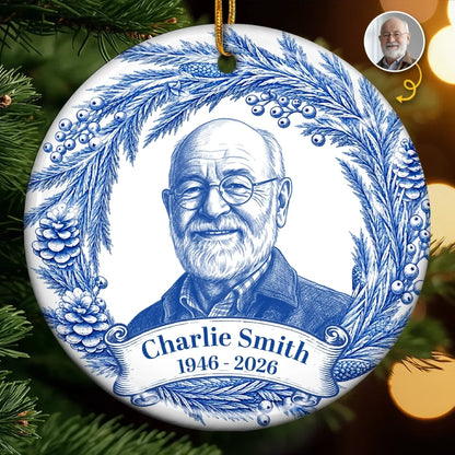 Custom Photo Ceramic Ornament - Personalized Christmas Memorial Sympathy Gifts For Loss Of Mom, Dad - Forever In Our Deep Hearts