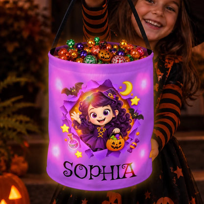 Custom LED Light Bucket Bag - Personalized Halloween Birthday Gifts For Kids - Spooky Little Sidekick