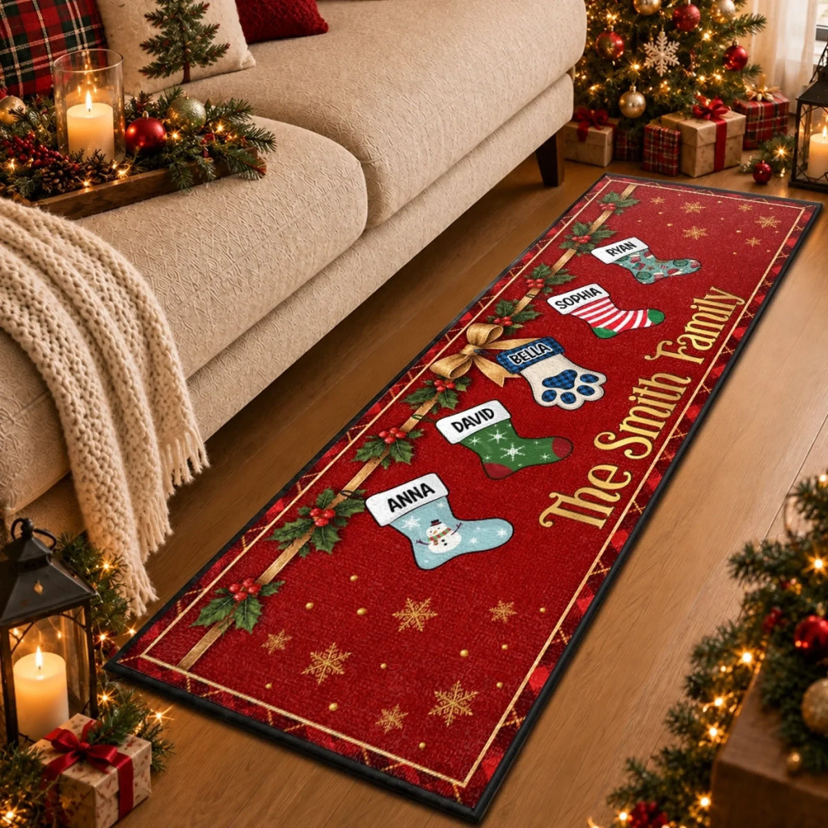Custom Stocking Runner Rug - Personalized Christmas Birthday Gifts For Mom, Dad, Brother, Sister - Home Filled With Sweet Memories