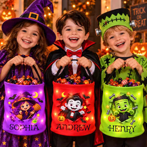 Custom LED Light Bucket Bag - Personalized Halloween Birthday Gifts For Kids - Spooky Little Sidekick